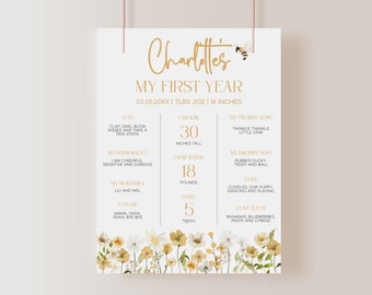 Bee 1st Birthday Milestone Board Template, First Bee Day (Digital Download) | BEE