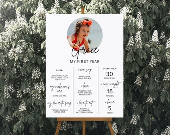 First Birthday Milestone Board Template, Photo Poster (Digital Download)