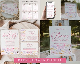 Pink Butterfly Baby Shower Bundle, Spring Decorations (Digital Download) | LILY