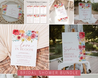 Love in Bloom Bridal Shower Invitation Bundle, Spring Floral Bridal Shower Invitation and Games Bundle, Spring Bridal Shower Games | SOFIA