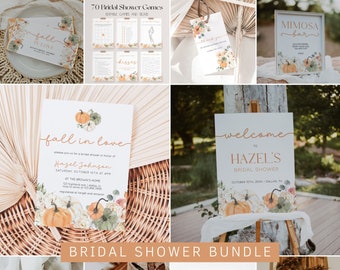 Fall Bridal Shower Invitation Bundle, Fall in Love Bridal Shower Invitation and Games Bundle, Autumn Pumpkin Bridal Shower Games | HAZEL