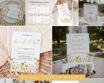 Bride to Bee Bridal Shower Invitation Bundle, Wildflower Bridal Shower Invitation and Games Bundle, Spring Floral Bridal Shower Games | BEE