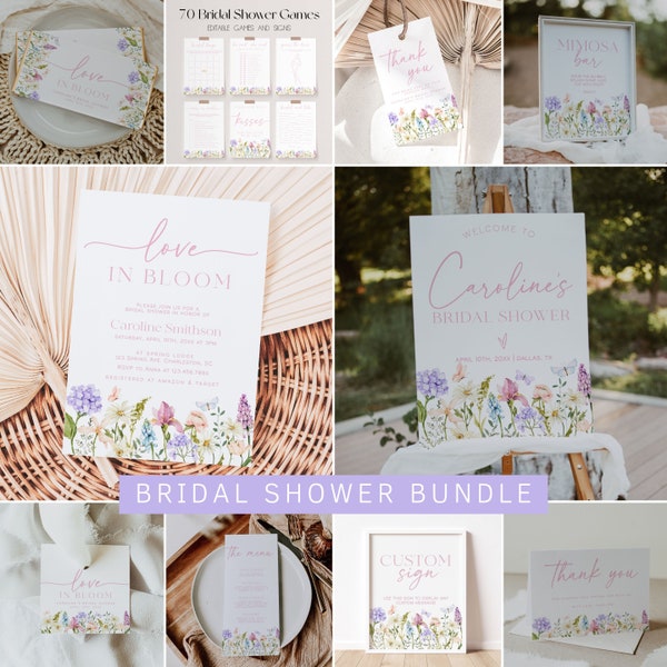 Wildflower Bridal Shower Invitation Bundle, Love in Bloom Bridal Shower Invitation and Games Bundle, Butterfly Spring Bridal Shower | MILA