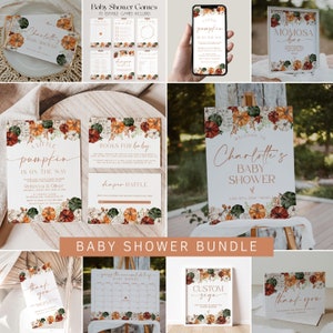 Little Pumpkin Baby Shower Bundle Template, Fall Baby Shower Invitation Bundle, Autumn Shower Decorations, Gender Neutral Baby Shower |MAPLE