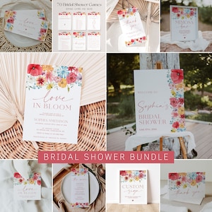 Love in Bloom Bridal Shower Invitation Bundle, Spring Floral Bridal Shower Invitation and Games Bundle, Spring Bridal Shower Games | SOFIA