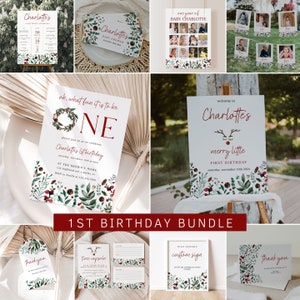 Christmas Birthday Invitation Bundle, Winter ONEderland 1st Birthday Invitation, Holiday 1st Birthday Decorations, 1st Birthday Bundle |NOEL