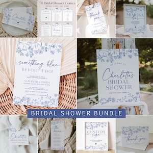 Something Blue Bridal Shower Invitation Bundle, Blue Floral Bridal Shower Invitation and Games Bundle, Chinoiserie Bridal Shower Games | LIV