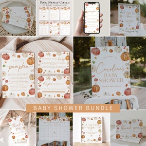 Little Pumpkin Baby Shower Bundle Template, Fall Baby Shower Invitation Bundle, Autumn Shower Decorations, Neutral Pumpkin Baby Shower |CORA