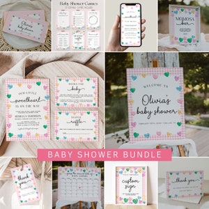 Sweetheart Baby Shower Bundle Template, Valentines Baby Shower Invitation Bundle, Candy Hearts Baby Shower Decor, Conversation Hearts| SWEET