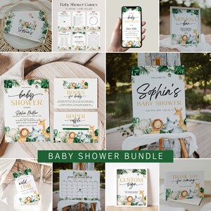 Safari Tiere Baby-Dusche-Einladung Bundle, Safari Baby-Dusche-Bundle, Dschungel Tiere Baby-Dusche-Einladung, Wild One Bundle | SAFARI