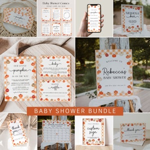 Little Pumpkin Baby Shower Bundle Template, Fall Baby Shower Invitation Bundle, Autumn Shower Decorations, Fall Pumpkin Baby Shower | AMBER