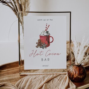 Hot Cocoa Bar Sign Template, Winter Party Hot Chocolate Bar, Holiday Shower, Christmas Party Sign, Dessert Bar, Instant Download | MERRY