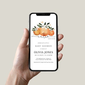 A Little Cutie Baby Shower Evite Template, Orange Electronic Baby Shower Text Message Invitation, Citrus Baby Shower Invite | POPPY