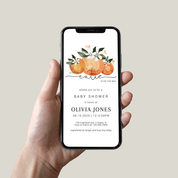 Orange Baby Shower Evite Template, Citrus Theme (Digital Download)