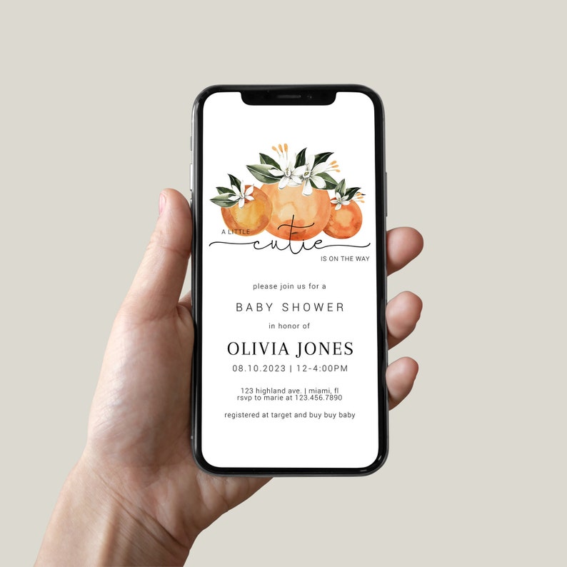 Orange Baby Shower Evite Template, Citrus Theme (Digital Download) image 1