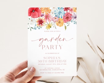 Garden Party Invitation Template, Spring Floral Birthday Party Invitation, Wildflower Garden Birthday, Girl Birthday, Editable Invite |SOFIA