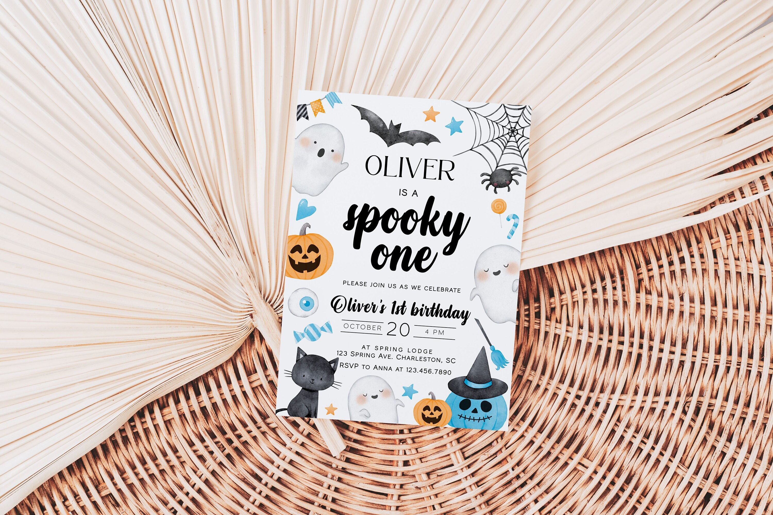 Spooky One First Birthday Invitation Template Halloween 1st Birthday Invitation Spooktacular First Birthday Boy 1st Birthday