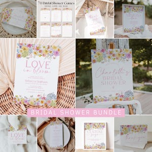 Wildflower Bridal Shower Invitation Bundle, Love in Bloom Bridal Shower Invitation and Games Bundle, Summer Floral Bridal Shower Games | LEA