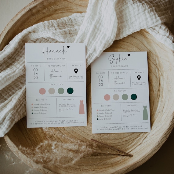 Bridesmaid Info Card Template, Bridal Party Info Card Editable, Bridesmaid Information Card, Minimalist Bridesmaid Infographic | CHLOE