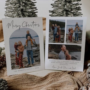 Foto Weihnachtskarte Vorlage, Foto Weihnachtskarte, moderne Weihnachtskarte, Frohe Feiertage Karte, bearbeitbare Weihnachtskarte, Bogen Karte | SARAH