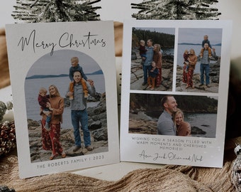 Photo Christmas Card Template, Photo Holiday Card, Modern Christmas Card, Happy Holidays Card, Editable Christmas Card, Arch Card | SARAH