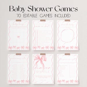 70 Baby Shower Games, Pink Bow Baby Shower Game Bundle, Pink Coquette Baby Shower Bundle, Baby Party Games, Pastel Pink Baby Games | BOW