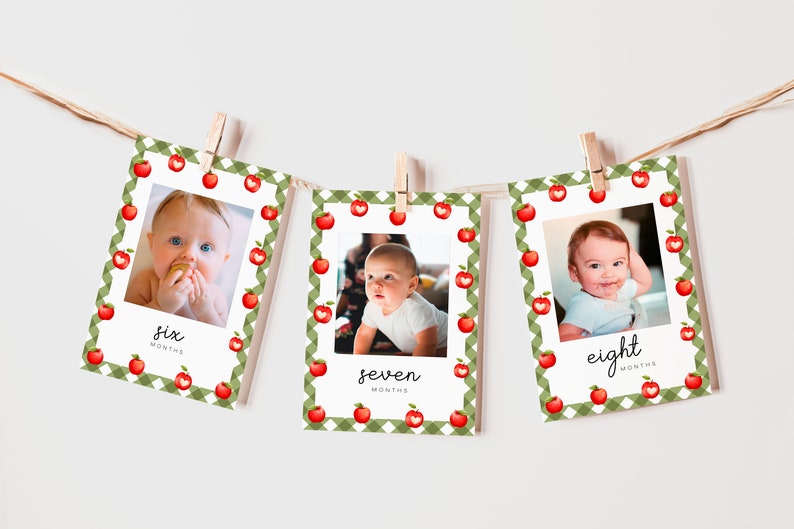 Apple First Birthday Monthly Photo Banner, Apple 1st Birthday Photo Banner, Monthly Milestone Photo Cards, Baby's First Year APPLE image 2