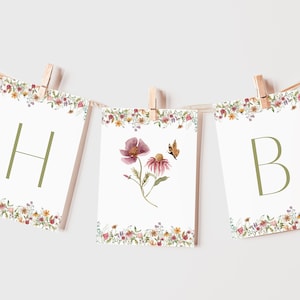 Wildflower Birthday Banner Template, Wildflower Banner, Editable Banner, Floral 1st Birthday Decorations, Happy Birthday Banner | FLORA