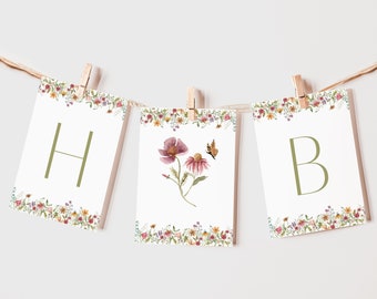 Wildflower Birthday Banner Template, Editable Floral Party Decor (Digital Download)