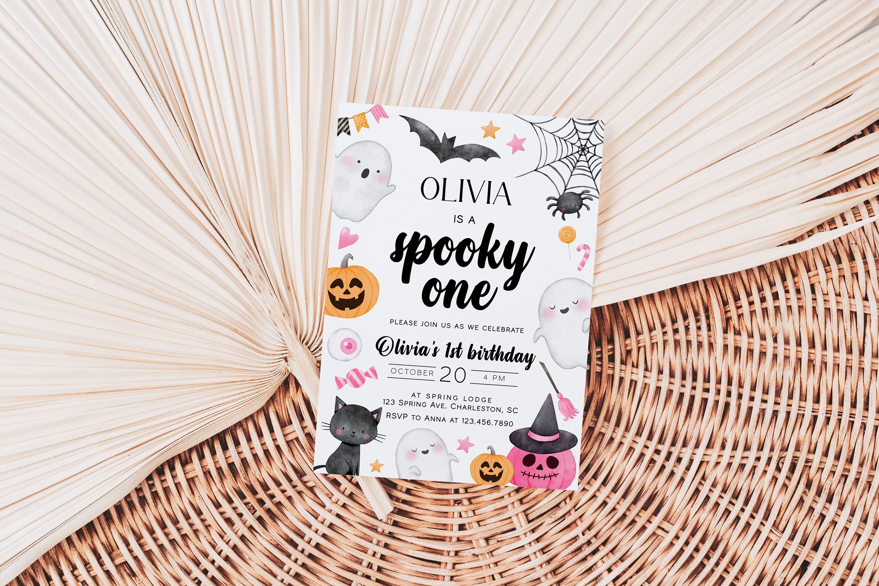 Spooky One First Birthday Invitation Template Halloween 1st Birthday Invitation Spooktacular First Birthday Girl 1st Birthday