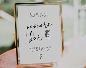 Popcorn Bar Schild Vorlage, bearbeitbares Hochzeitsschild (digitaler Download)