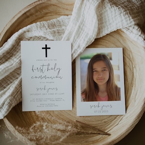 Minimalist First Holy Communion Invitation Template, First Communion Invite, Christening Invitation Printable, Photo Invitation | SARAH