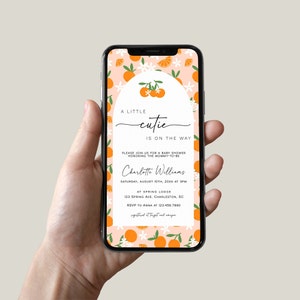 A Little Cutie Baby Shower Evite Template, Orange Electronic Baby Shower Text Message Invitation, Citrus Baby Shower Invite | CUTIE