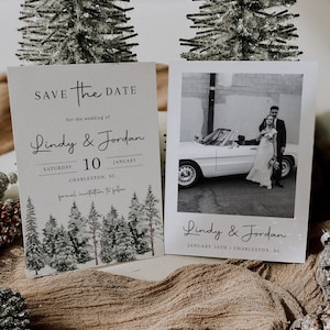 Pine Save the Date Vorlage, Winter Woodland Save the Date, Rustikales Hochzeitsdatum, Save our Date Karte, Foto Save the Date, | LINA