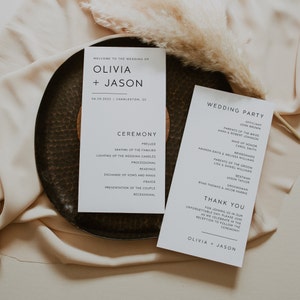 Minimalist Wedding Program Template, Modern Order of Service, Wedding Ceremony Program Editable, DIY Program, Printable Program | CHARLI