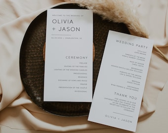Minimalist Wedding Program Template, Modern Ceremony Order (DIY Printable)