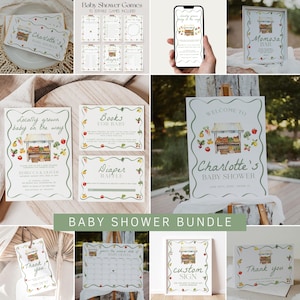 Locally Grown Baby Shower Bundle Template, Farmers Market Baby Shower Invitation Bundle, Home Grown Neutral Baby Shower Decorations | MARKET