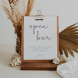 Open Bar Sign Template, Wedding Bar Sign Printable, Open Bar Table Sign, Minimalist Wedding Drinks Sign, Shower Open Bar Sign | CHLOE