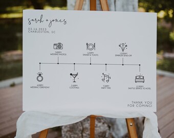 Horizontal Wedding Timeline Sign Template, Modern Wedding Welcome Sign, Wedding Order of Events Sign, Wedding Day Welcome Poster | SARAH