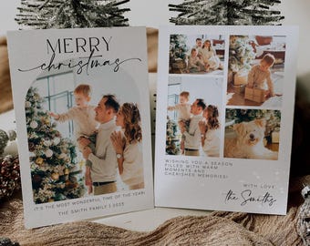 Photo Christmas Card Template, Boho Holiday Card, Arch Christmas Card, Minimalist Christmas Card, Merry Christmas Photo Card Editable |JULIA