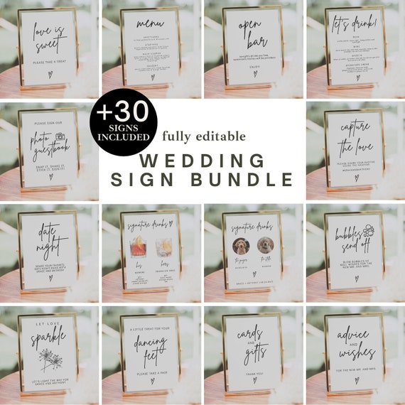 Minimalist Wedding Sign Bundle, Modern Reception Decor (Digital Download)