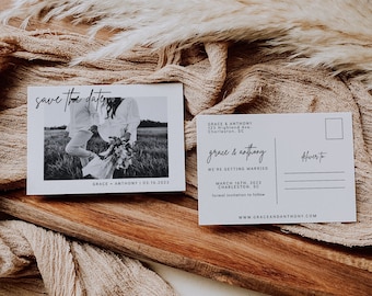 Photo Save the Date Template, Postcard Save the Date, Printable Save the Date, Pictures Save the Date, Modern Wedding Save the Date | GRACE