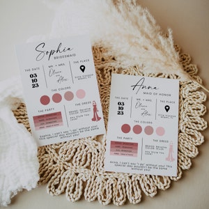 Bridesmaid Info Card Template, Bridal Party Info Card Editable, Bridesmaid Information Card, Bridesmaid Infographic Proposal | ELLA