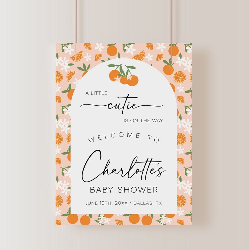 Orange Citrus Baby Shower Welcome Sign Template (Digital Download) | CUTIE image 3
