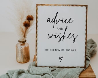 Advice and Wishes Sign Template, Well Wishes Sign Printable, Minimalist Wedding Advice Sign, Modern Wedding Sign, Editable Table Sign |GRACE