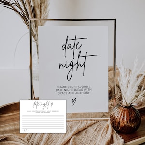 Plantilla de ideas para la cita de la noche de la despedida de soltera, signo de ideas de la noche de la cita, tarjeta de la noche de la cita, juego de la despedida de soltera, consejo de la noche de la cita de la boda / GRACE