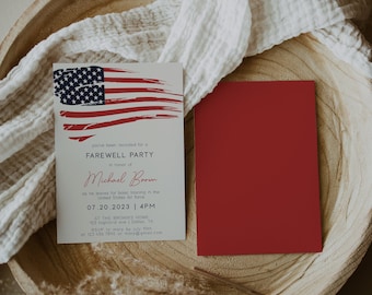 American Flag Military Retirement Party Invitation Template (Digital Download)