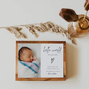 Modern Birth Announcement Template, Newborn Baby Announcement, Photo Birth Announcement, Hello Baby, Photo Baby Card, Printable Card | GRACE