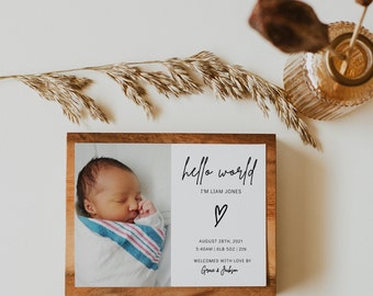 Modern Minimalist Photo Birth Announcement Template (Digital Download)