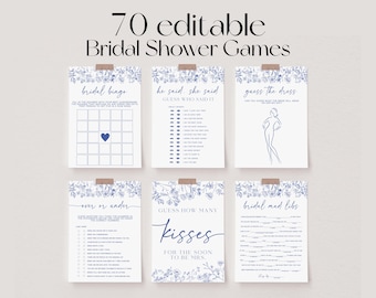 Something Blue Bridal Shower Games Bundle, Vintage Floral Bridal Shower Games, Chinoiserie Shower Games, Editable Bridal Party Games | LIV